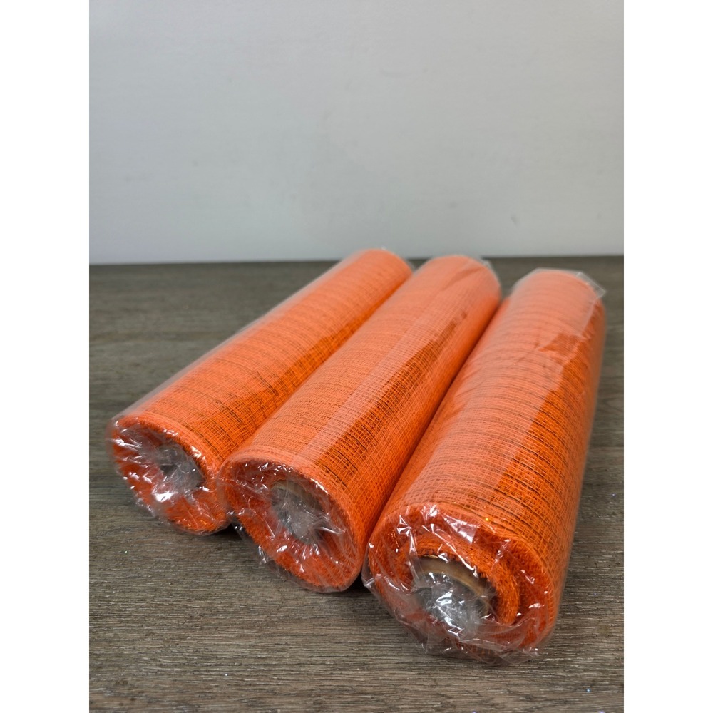 Lot of Three (3) Rolls Orange Poly Burlap Decorative Mesh NEW